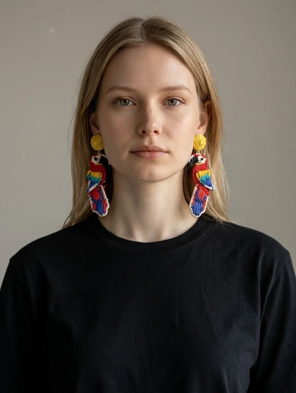 💕▪️Piper K ▪️Colorful Parrot Raffia Drop Earrings
